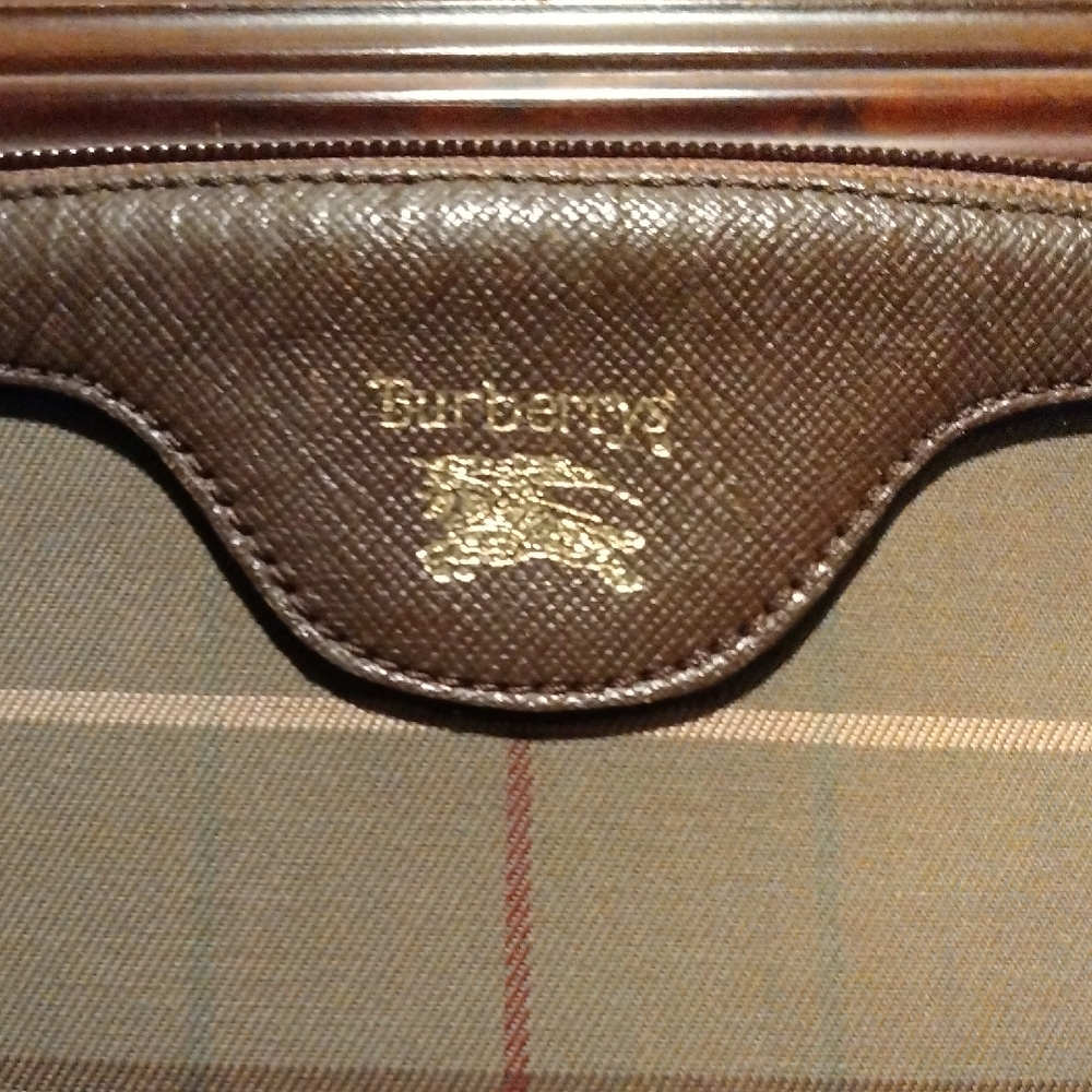 Burberry Brown Leather Travel Bag with Metallic Hardware